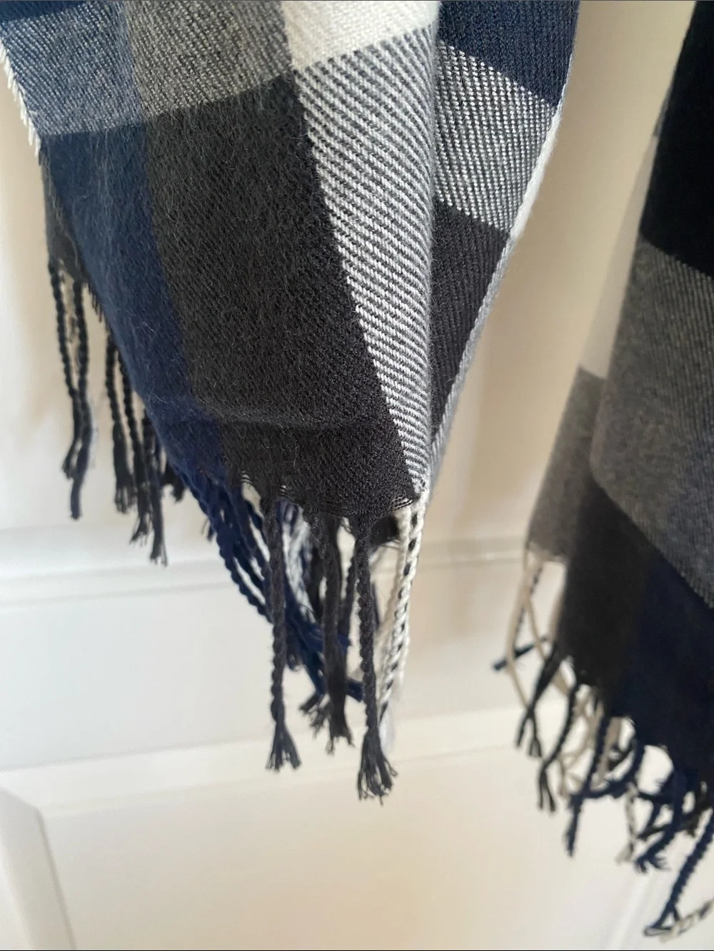 Plush Apparel Ultra Soft Plaid Scarf Large Navy Charcoal White Fringe